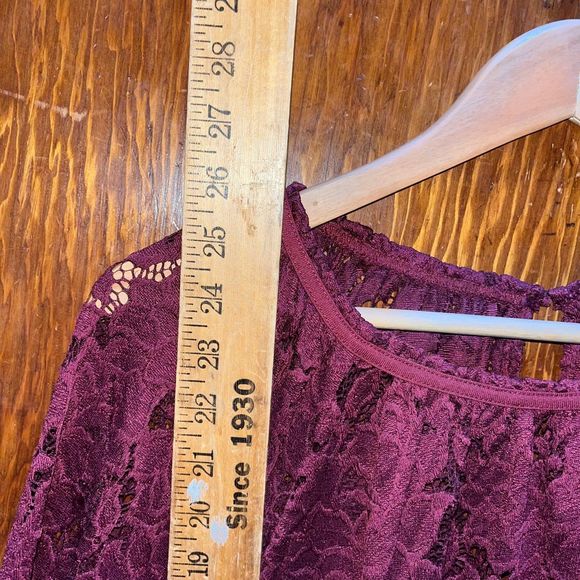 Free People Womens Olivia Blouse Wine Red Floral Long Sleeve Keyhole Lace Large - Picture 8 of 9
